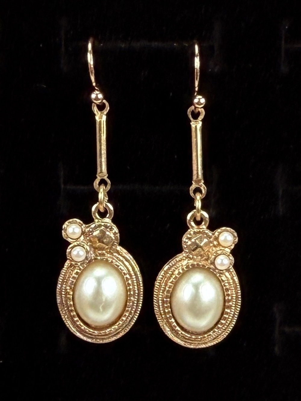Vintage aged, goldtone, faux pearl drop pierced earrings